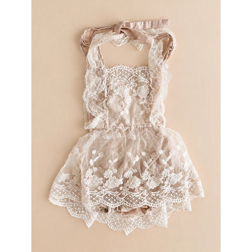 Boutique Lace Baby Romper | Boho Newborn Photo Outfit | 0-3 Months